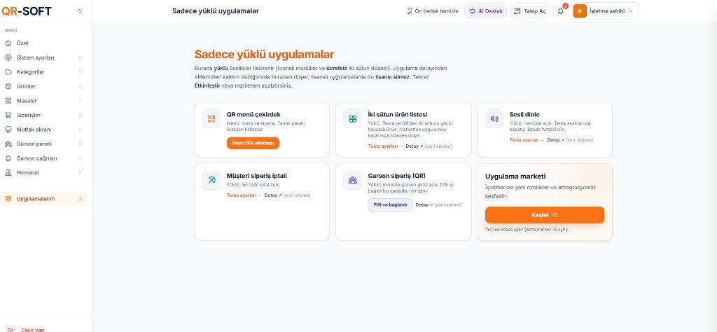 QR-SOFT panel: Uygulamalarım